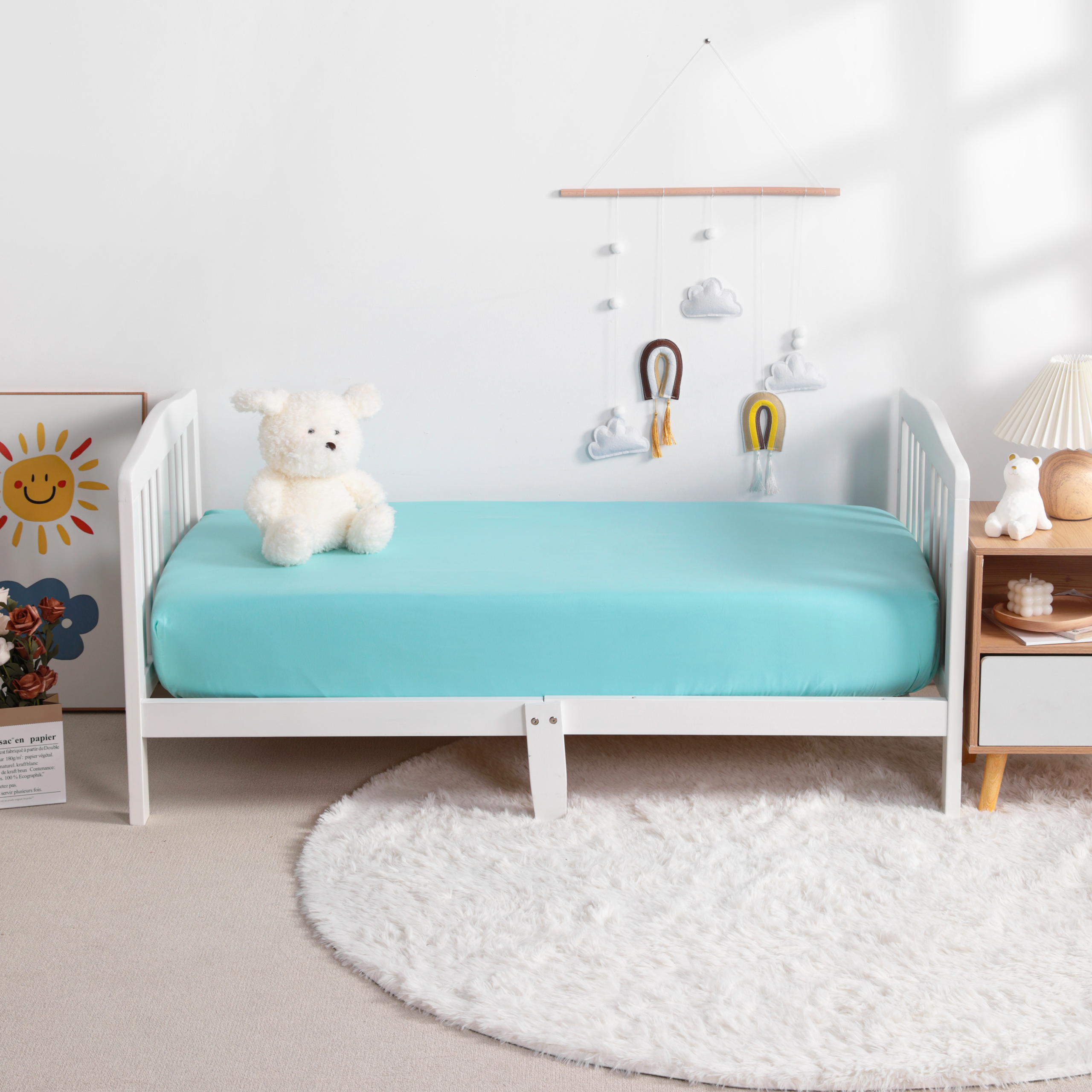 Aerisaura Brushed Microfiber Fitted Crib Sheet, Aqua Blue